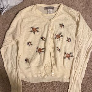 Cream vintage embroidered cardigan sweater cottage core light academia